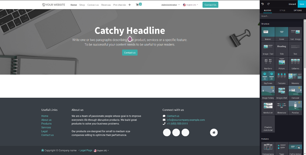 Captura de pantalla del editor de contenido web (CMS) de Astro HMS