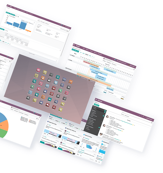 Mockup de la plataforma Odoo en distintos dispositivos