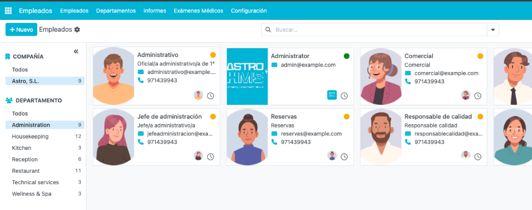 Captura de pantalla del módulo de Recursos Humanos de Astro HMS